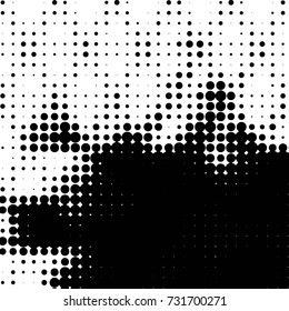 Abstract grunge grid polka dot halftone background pattern. Spotted black and white vector line illustration
