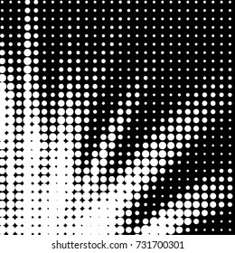 Abstract grunge grid polka dot halftone background pattern. Spotted black and white vector line illustration
