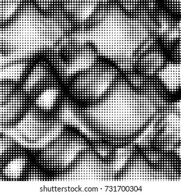 Abstract grunge grid polka dot halftone background pattern. Spotted black and white vector line illustration
