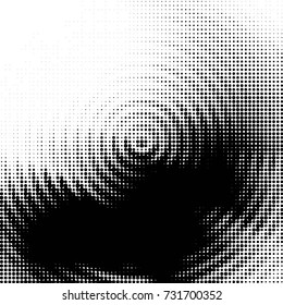 Abstract grunge grid polka dot halftone background pattern. Spotted black and white vector line illustration
