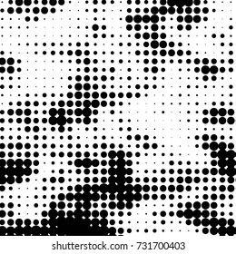 Abstract grunge grid polka dot halftone background pattern. Spotted black and white vector line illustration
