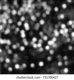 Abstract grunge grid polka dot halftone background pattern. Spotted black and white vector line illustration
