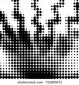 Abstract grunge grid polka dot halftone background pattern. Spotted black and white vector line illustration
