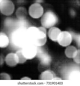 Abstract grunge grid polka dot halftone background pattern. Spotted black and white vector line illustration

