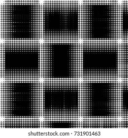 Abstract grunge grid polka dot halftone background pattern. Spotted black and white vector line illustration
