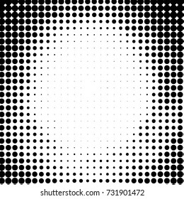 Abstract grunge grid polka dot halftone background pattern. Spotted black and white vector line illustration
