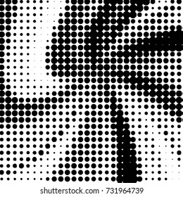 Abstract grunge grid polka dot halftone background pattern. Spotted black and white vector line illustration
