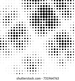 Abstract grunge grid polka dot halftone background pattern. Spotted black and white vector line illustration
