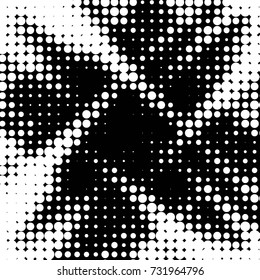 Abstract grunge grid polka dot halftone background pattern. Spotted black and white vector line illustration
