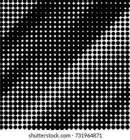 Abstract grunge grid polka dot halftone background pattern. Spotted black and white vector line illustration

