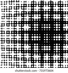 Abstract grunge grid polka dot halftone background pattern. Spotted black and white vector line illustration
