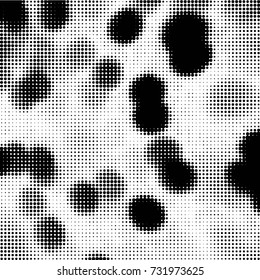 Abstract grunge grid polka dot halftone background pattern. Spotted black and white vector line illustration
