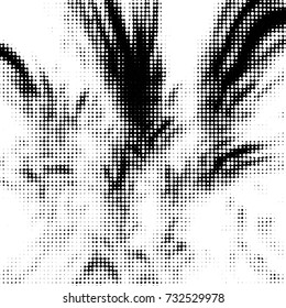 Abstract grunge grid polka dot halftone background pattern. Spotted black and white vector line illustration