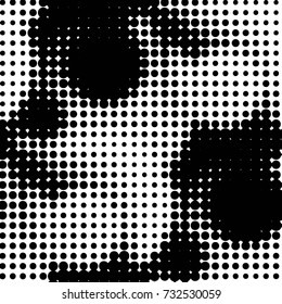 Abstract grunge grid polka dot halftone background pattern. Spotted black and white vector line illustration
