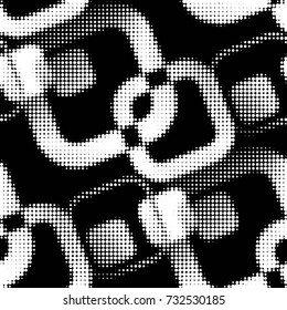 Abstract grunge grid polka dot halftone background pattern. Spotted black and white vector line illustration