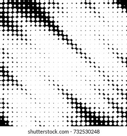 Abstract grunge grid polka dot halftone background pattern. Spotted black and white vector line illustration