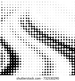 Abstract grunge grid polka dot halftone background pattern. Spotted black and white vector line illustration