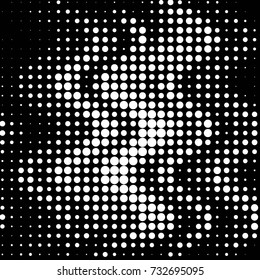 Abstract grunge grid polka dot halftone background pattern. Spotted black and white vector line illustration