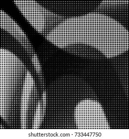 Abstract grunge grid polka dot halftone background pattern. Spotted black and white vector line illustration