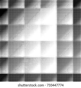 Abstract grunge grid polka dot halftone background pattern. Spotted black and white vector line illustration