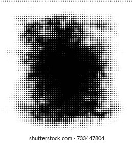 Abstract grunge grid polka dot halftone background pattern. Spotted black and white vector line illustration