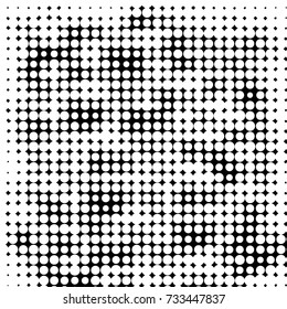 Abstract grunge grid polka dot halftone background pattern. Spotted black and white vector line illustration
