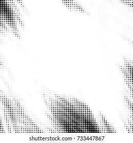 Abstract grunge grid polka dot halftone background pattern. Spotted black and white vector line illustration