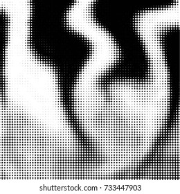 Abstract grunge grid polka dot halftone background pattern. Spotted black and white vector line illustration
