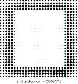 Abstract grunge grid polka dot halftone background pattern. Spotted black and white vector line illustration