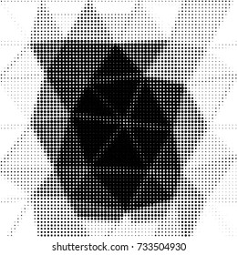 Abstract grunge grid polka dot halftone background pattern. Spotted black and white vector line illustration