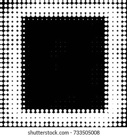 Abstract grunge grid polka dot halftone background pattern. Spotted black and white vector line illustration