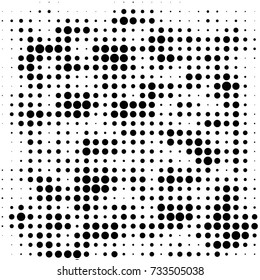 Abstract grunge grid polka dot halftone background pattern. Spotted black and white vector line illustration