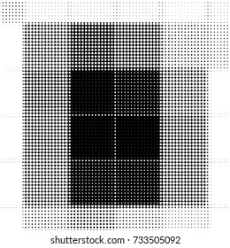 Abstract grunge grid polka dot halftone background pattern. Spotted black and white vector line illustration