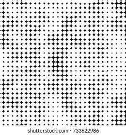 Abstract grunge grid polka dot halftone background pattern. Spotted black and white vector line illustration