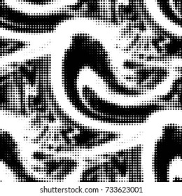 Abstract grunge grid polka dot halftone background pattern. Spotted black and white vector line illustration