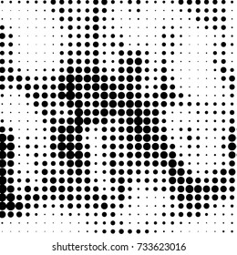 Abstract grunge grid polka dot halftone background pattern. Spotted black and white vector line illustration
