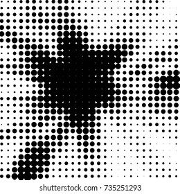 Abstract grunge grid polka dot halftone background pattern. Spotted black and white vector line illustration