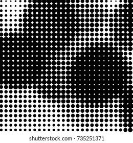Abstract grunge grid polka dot halftone background pattern. Spotted black and white vector line illustration