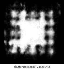 Abstract grunge grid polka dot halftone background pattern. Spotted black and white vector line illustration