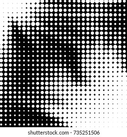 Abstract grunge grid polka dot halftone background pattern. Spotted black and white vector line illustration