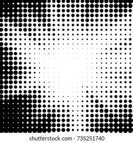 Abstract grunge grid polka dot halftone background pattern. Spotted black and white vector line illustration