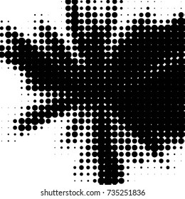 Abstract grunge grid polka dot halftone background pattern. Spotted black and white vector line illustration