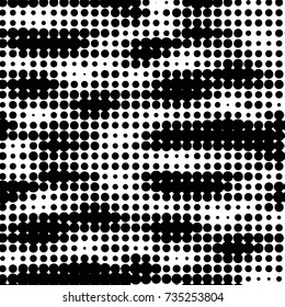 Abstract grunge grid polka dot halftone background pattern. Spotted black and white vector line illustration