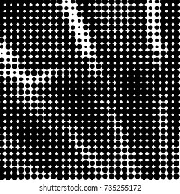 Abstract grunge grid polka dot halftone background pattern. Spotted black and white vector line illustration