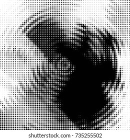 Abstract grunge grid polka dot halftone background pattern. Spotted black and white vector line illustration