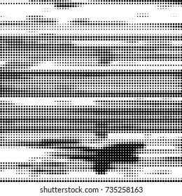 Abstract grunge grid polka dot halftone background pattern. Spotted black and white vector line illustration