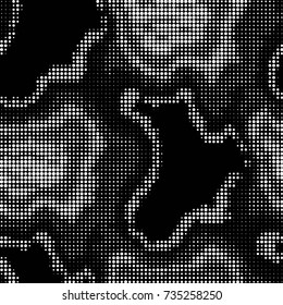 Abstract grunge grid polka dot halftone background pattern. Spotted black and white vector line illustration