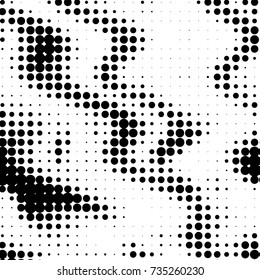 Abstract grunge grid polka dot halftone background pattern. Spotted black and white vector line illustration