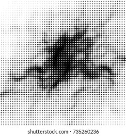 Abstract grunge grid polka dot halftone background pattern. Spotted black and white vector line illustration