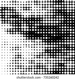 Abstract grunge grid polka dot halftone background pattern. Spotted black and white vector line illustration
